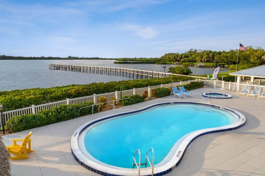 Awesome view from our upstairs clubhouse deck. Our clubhouse balcony overlooks the Terra Ceia Bay at Fisherman's Cove near Tampa Bay, Florida